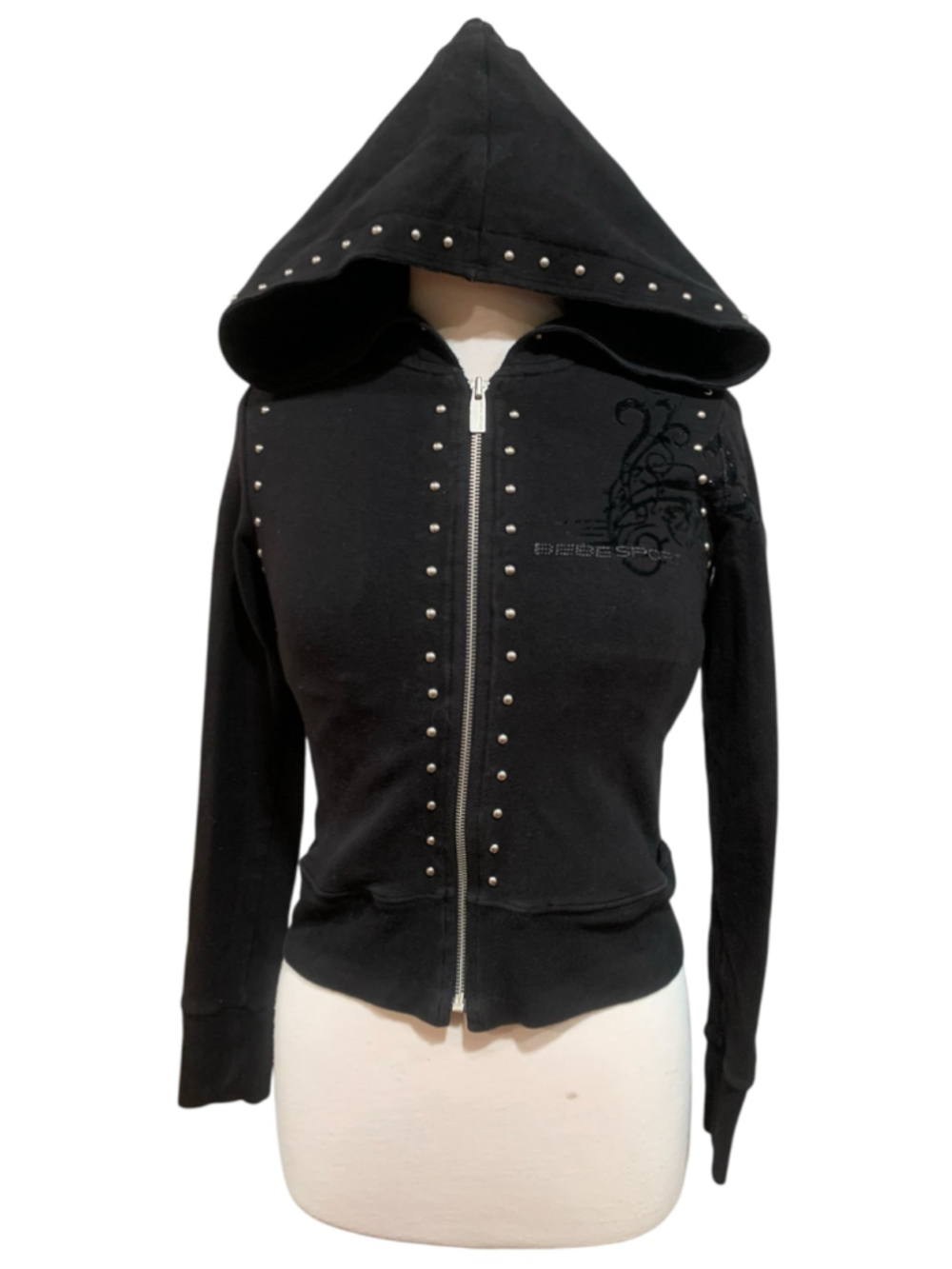 Women's Bebe Sport Black Studded Zip-Up Hoodie, Size M